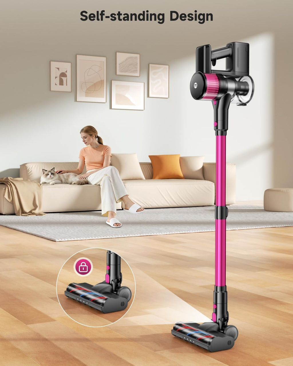 MYUAKO Cordless Vacuum Cleaner - 650W Powerful Suction | 75-Minute Runtime, 2L for Hardwood & Carpets