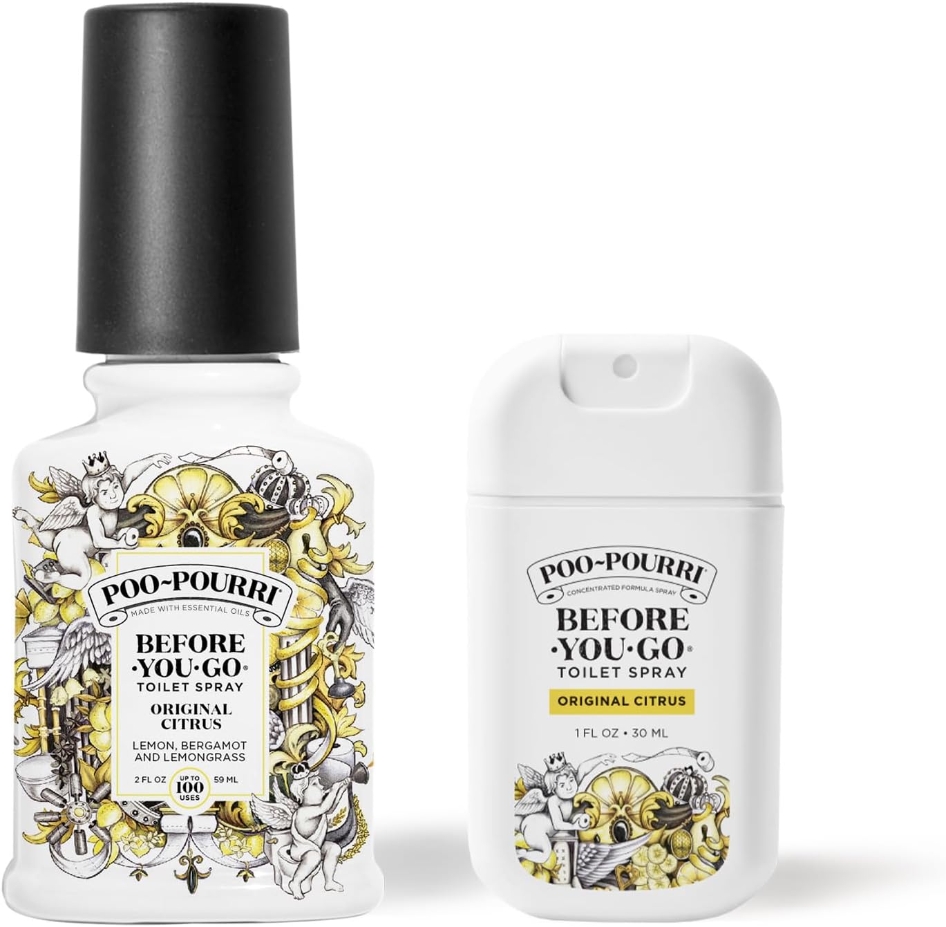 Poo-Pourri Before-You-Go Toilet Spray Bundle - Original Citrus 2 Fl Oz & Travel Size 1 Fl Oz