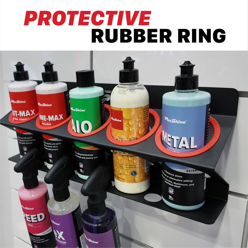 Maxshine Universal Detailing Spray Bottle Holder (2-Pack, No Logo) – Mobile Detailing & Car Garage Organizer, Holds 5 Bottles (16/32oz) with 4 Small Holes – Lightweight Design, Easy Wall Mounting