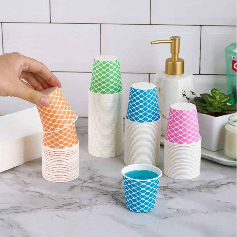 LITOPAK 320 Pack 3 oz Paper Cups, Colorful Small Bathroom 3 Ounce Disposable Paper Cups for Home, Bathroom, Picnic, Party, and Events