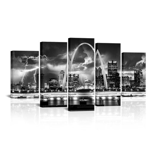 FuShvre St Louis Wall Decor Skyline Canvas Art Pictures Black and White City Prints Living Room Bedroom Framed Large