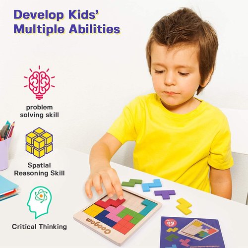 Coogam Wooden Puzzle | 3D Brain Teaser Game with 60 Challenges | Montessori STEM Toy for All Ages