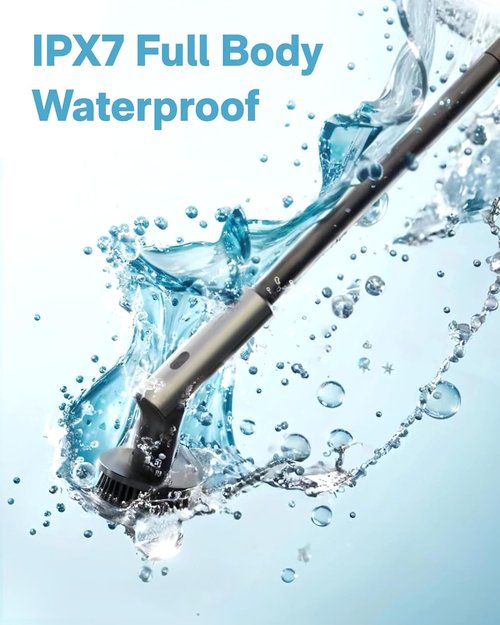 HOTO Cordless Electric Spin Scrubber - Waterproof Bathroom Cleaning Brush with 6 Brush Heads | Long Handle & Powerful 22 in-lb Torque