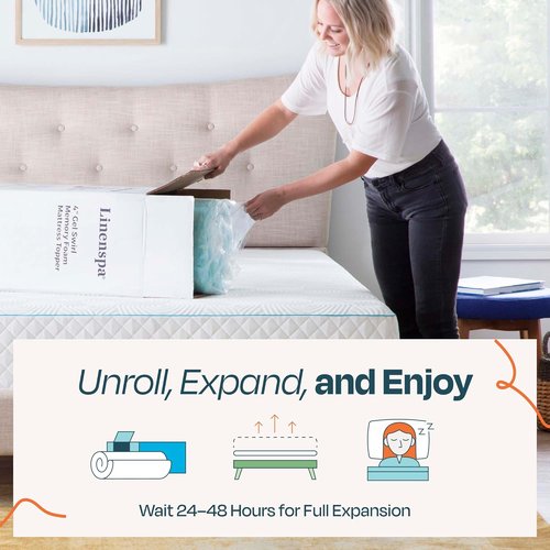 Linenspa 2 Inch Gel Memory Foam Mattress Topper - Twin XL Size, Cooling & Pressure Relieving - CertiPUR Certified
