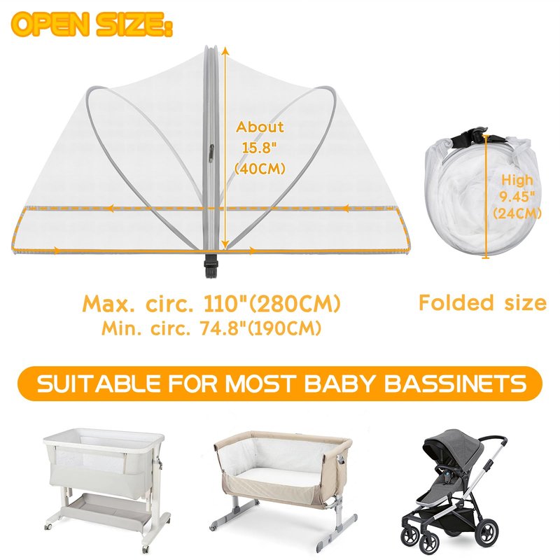Bassinet Cover for Cats - Mosquito Net Cover for Bassinet Bedside Sleeper Travel Crib to Keep Cats Out - Breathable Baby Mosquito Net with 2-Way Zipper (White-Small)