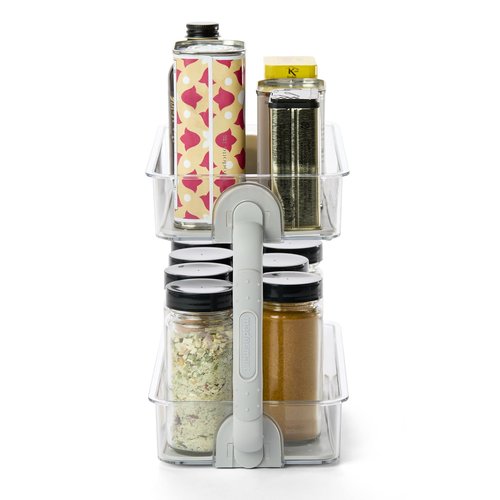 madesmart Tiered Spice Organizer, 8 Jars for Kitchen Essentials, Vertical Storage for Salt, Pepper, Cayenne, Soft-Grip Lining, Dual Handles, Grey
