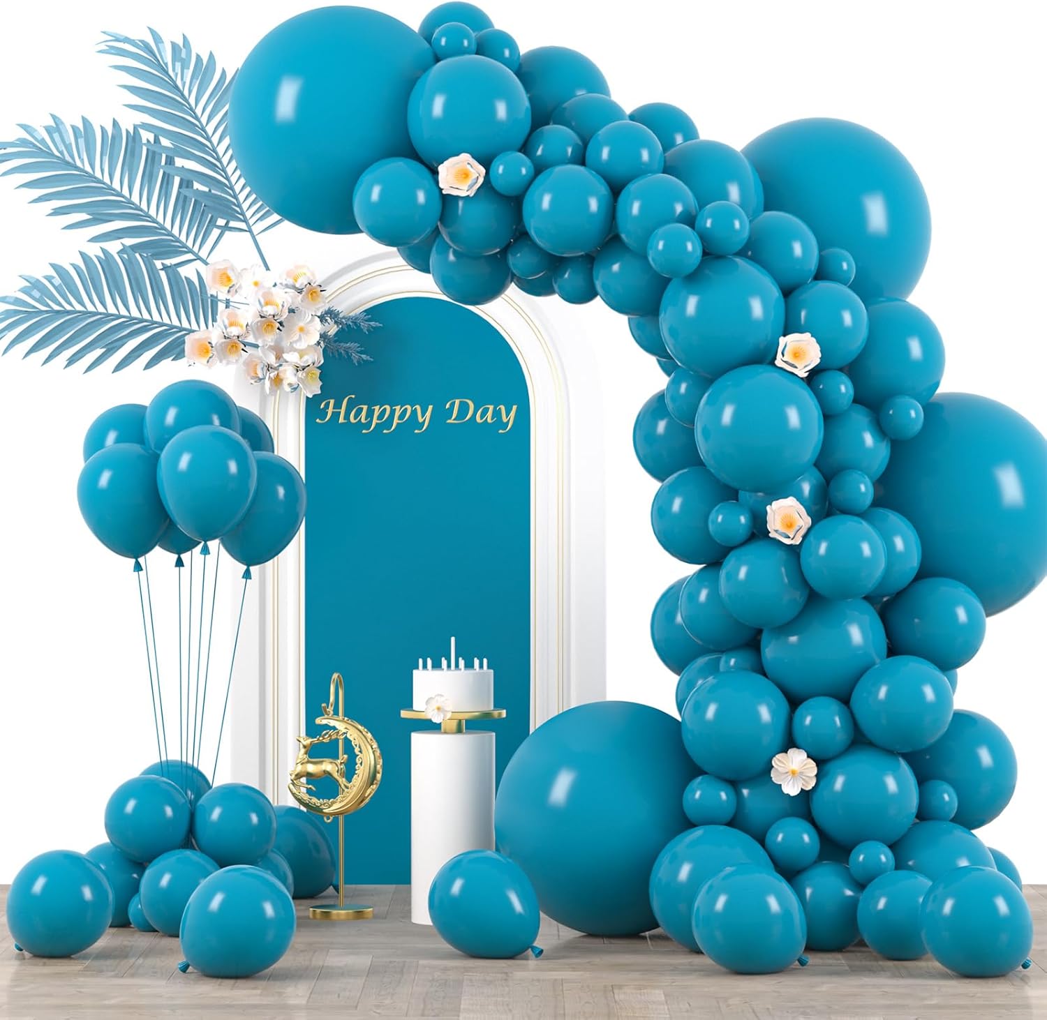 Voircoloria Peacock Blue Balloon Garland Kit - 130pcs Latex Balloons in Various Sizes for Parties & Celebrations