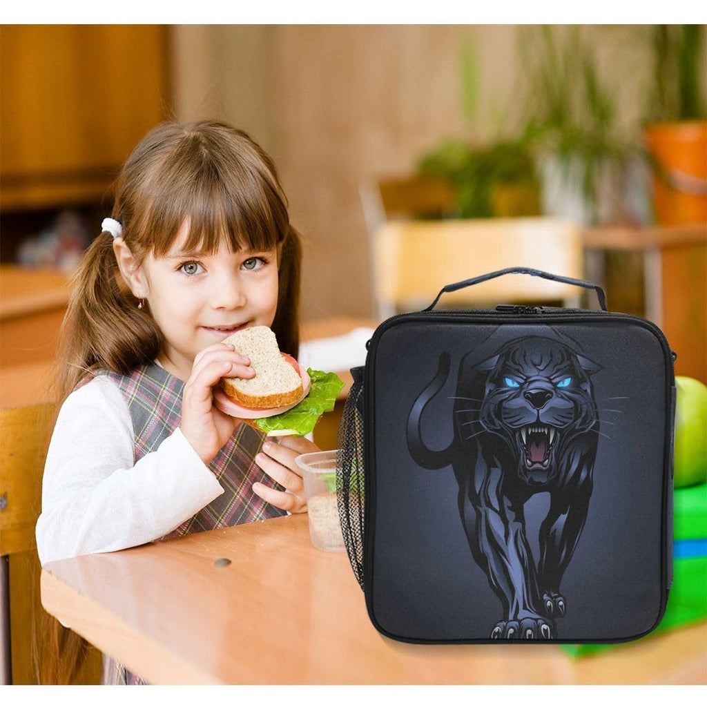 ZOEO Lunch Box, Angry Black Panther Prep Kids Cooler Insulated Lunch Bag Tote Freezable Shoulder Strap Waterproof Picnic Meal for School Office