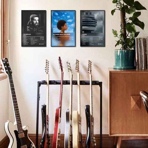 Anslivle 3-Piece Framed Canvas Drake Album Cover Posters - Black | 16x24 Inches Contemporary Music Wall Art