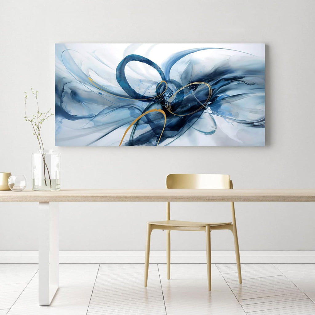 XLSJERST Extra Large Canvas Wall Art - Modern Abstract Design in Blue and White for Living Room Decor