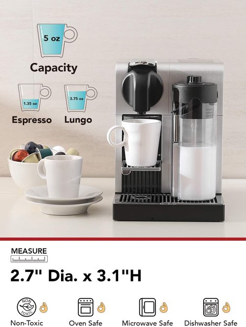 LE TAUCI Espresso Mugs Set of 4 - 5 oz Ceramic Stackable Coffee Cups for Double Shots, White