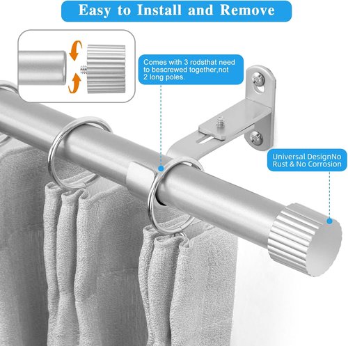 Elegant Curtain Rods by [Brand Name] - 1-Inch Diameter Drapery Rod with Cylindrical Finials | Adjustable 16" to 48" (Silver)