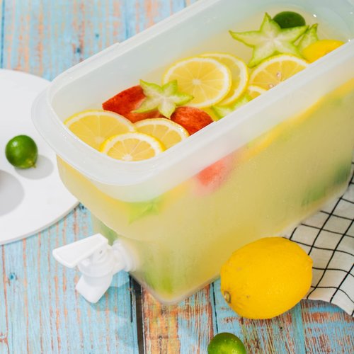 AiSmRu 2 Pcs 1.3 Gallon Fridge Beverage Drink Dispenser with Spigot, Slim Plastic Water Dispenser Cold Drink Dispenser Leakproof for Indoor Outdoor Party BBQ Wedding