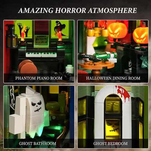 iATOM Haunted House Building Set - Spooky Halloween Mansion with Lights | Perfect Gift for Adults
