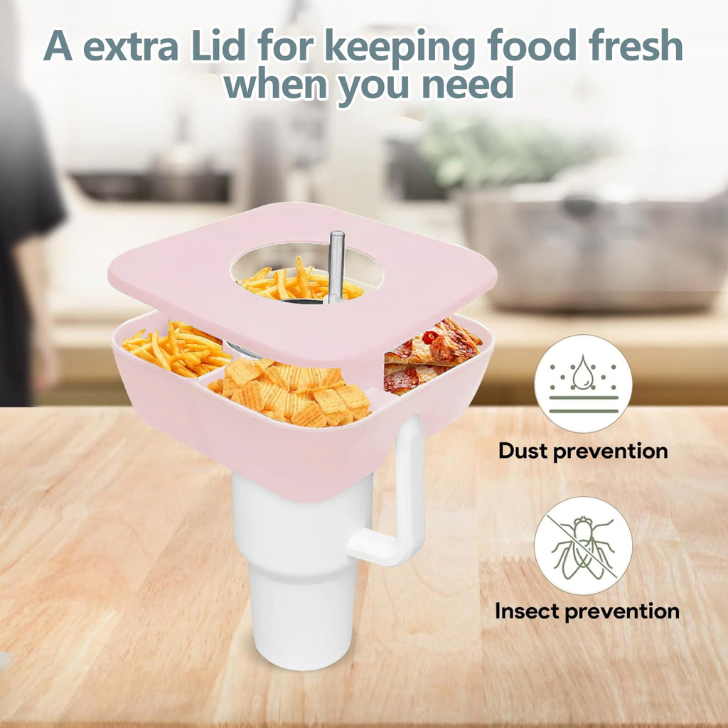 Zonyee Snack Bowl with Cover for Stanley 40oz Tumbler with Handle, Silicone Snack Tray Snack Ring for Stanley Cup Accessories, Suitable for Car Cup Holder or Outdoor, Rose Quartz