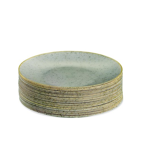 PLASTICPRO 30 Pack Disposable Plastic Plates Heavyweight Granite Look Elegant 7 inch Dinner Plates Green with Gold Rim
