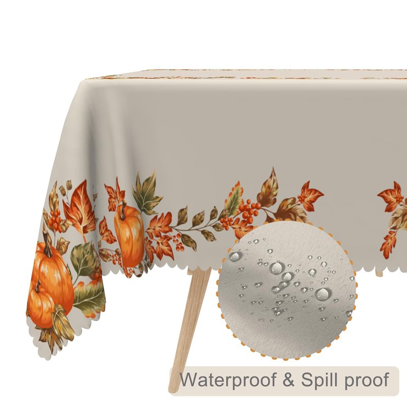 TTQYFNM 52x70inches Thanksgiving Traditions Autumn Harvest Bordered Rectangle Tablecloth Autumn Fall Leaves Pumpkin Patch Border Print Easy Care Fabric Table Cloth Cover for Dining Room Home Decor