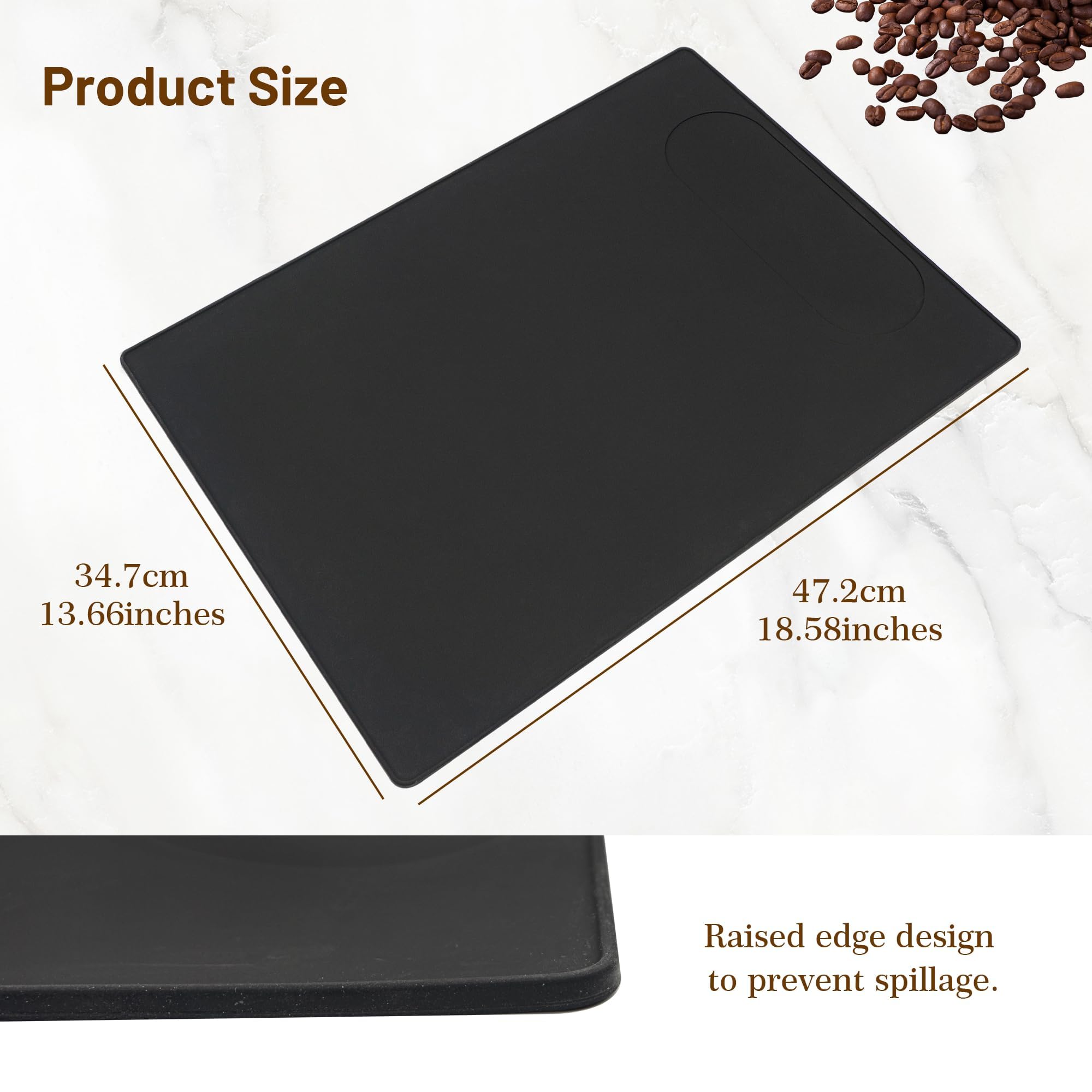USEAMIE Silicone Mat Under Coffee Machine With Lip Automatic Machines Accessory, Black Multifunctional Rubber Base Mat, 18.9” x 13.8”