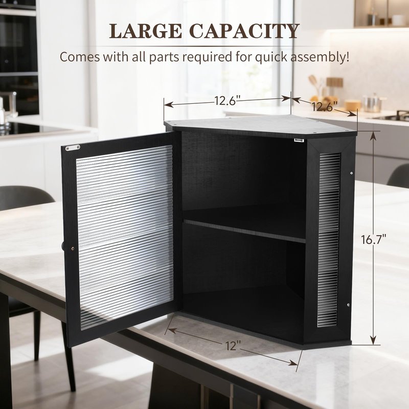 NewEle Extra Large Corner Bread Box - Bamboo Bread Box for Kitchen Countertops, Large Capacity Kitchen Bread Storage and Organizer with Corrugated Acrylic Wavy Window (Black)