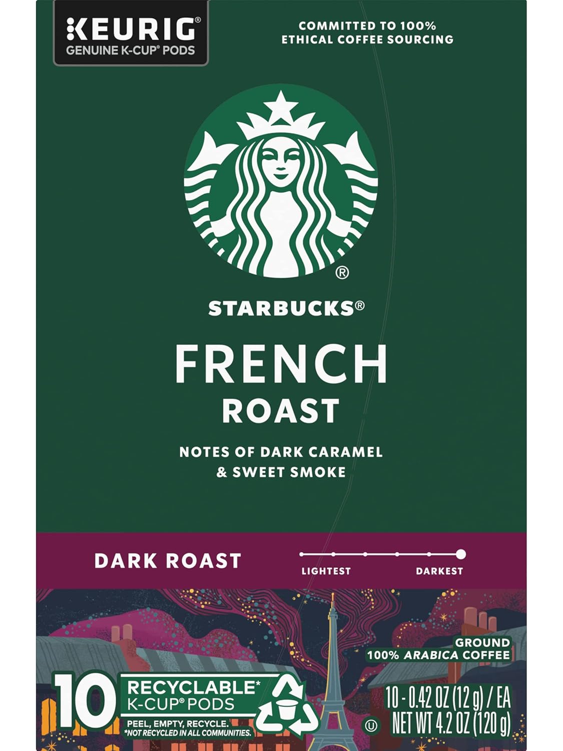 Starbucks French Roast K-Cup Pods - Bold Flavor, 10 Count Pack