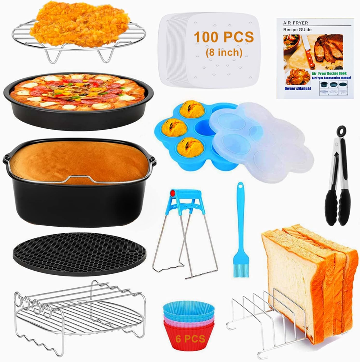 Square Air Fryer Accessories by [Brand Name] - 8 Inch XL Compatible with Philips, Cosori, Ninja | Fits 3.6QT-6.8QT