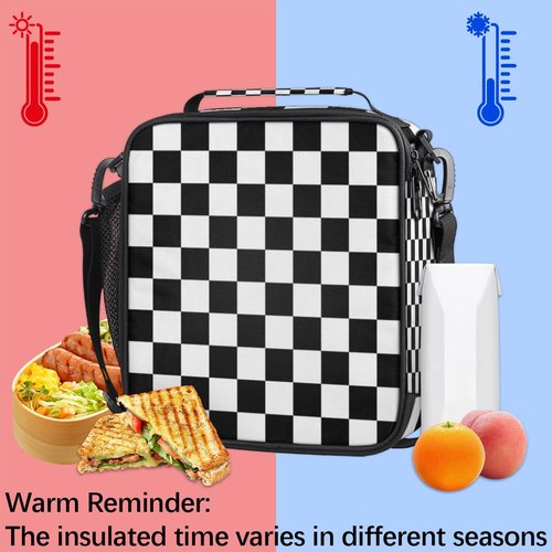 TropicalLife Kids Lunch Boxes, Insulated Lunch Bag for Kids with Adjustable Shoulder Strap, School Lunch Box Container for Boys and Girls, Reusable Adults Lunch Tote for Work (Checkerboard)