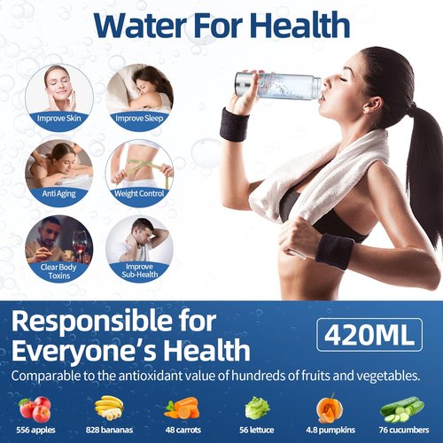 Hydrogen Water Bottle, 2025 Hydrogen Water Bottle Generator Improve Water in 3 Minutes, Hydrogen Water Machine with SPE PEM for Home, Travel, Office, Exercise, Daily Use