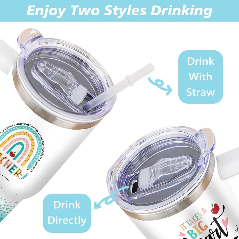 thmasamwr 40oz Teacher Tumbler with Handle, Stainless Steel Teacher Water Bottle Cup, Teacher's Travel Coffee Mug, Thanksgiving,Christmas,Graduation Gifts for Teachers