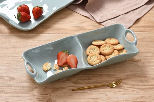 Pampa Bay Shatterproof Melamine 2 Section Server, 12.5 x 5.5 Inch, Food, Freezer, Dishwasher Safe, Aqua