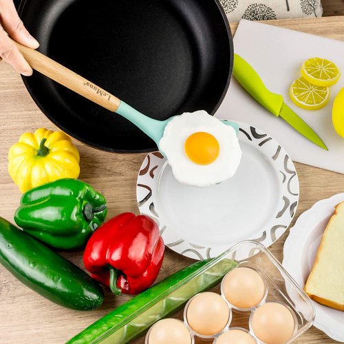 LeMuna Cooking Utensils Set, 18pcs Kitchen Silicone Utensils, Heat Resistant Non Toxic & BPA-Free with Holder & Wooden Handle, Home Essential Accessories, Teal(Turquoise)