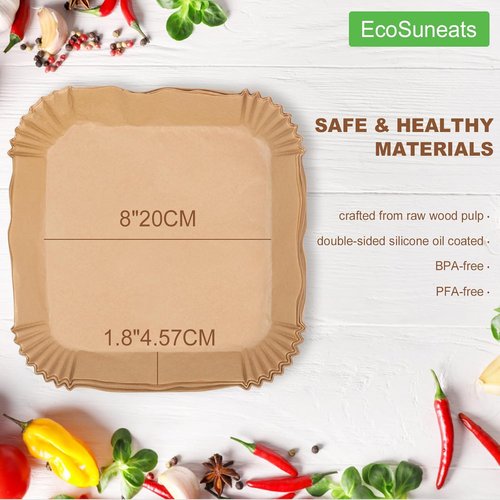 EcoSuneats 360 Pcs Heavy-Duty Air Fryer Liners - 8x8 Inch Non-Stick Parchment Paper for Easy Cleanup | Fits 5-8 QT Baskets