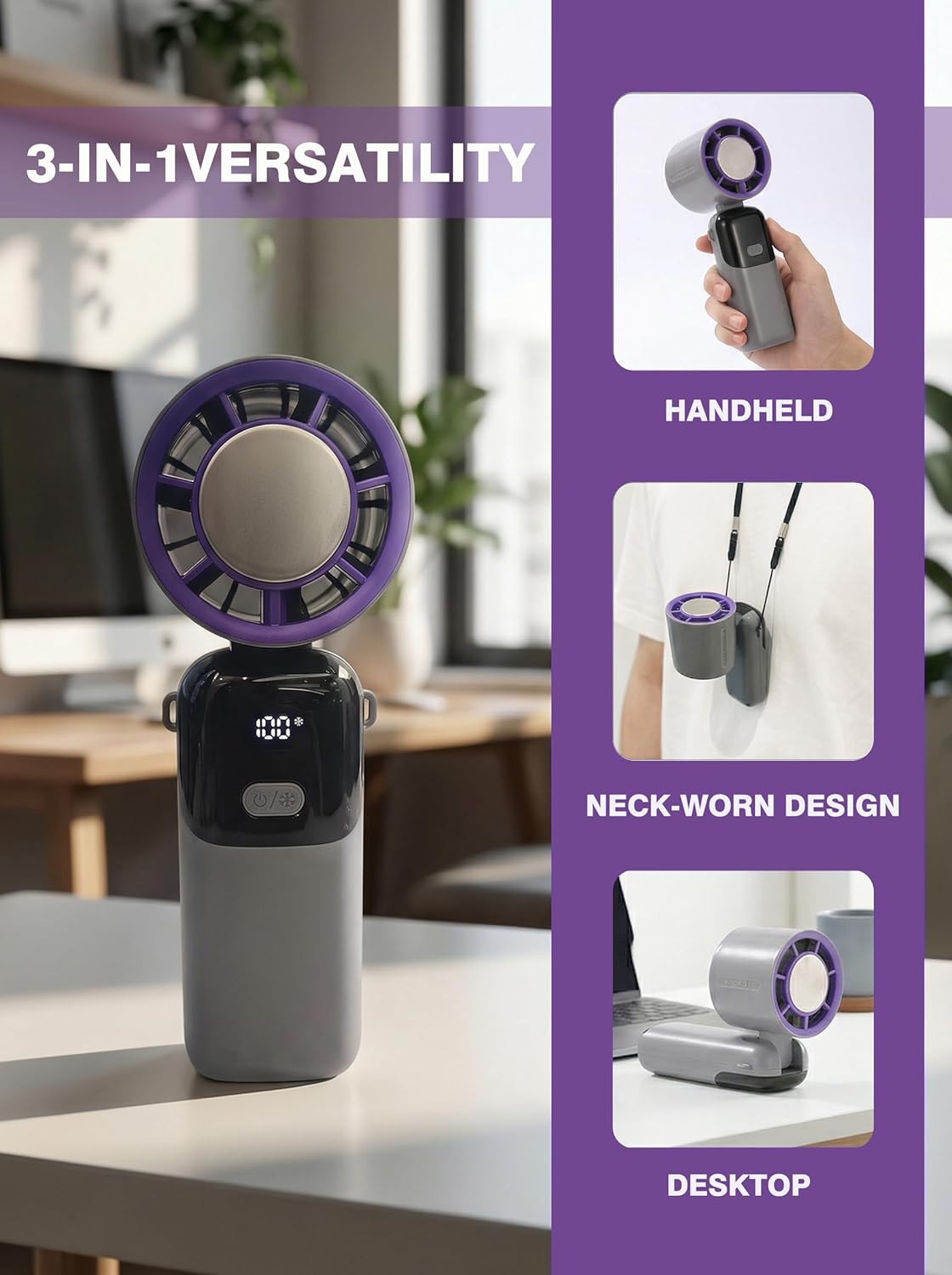 Skiennix Handheld Portable Fan - Rechargeable Mini Turbo Fan with Ice Cooler for Travel | Light Grey