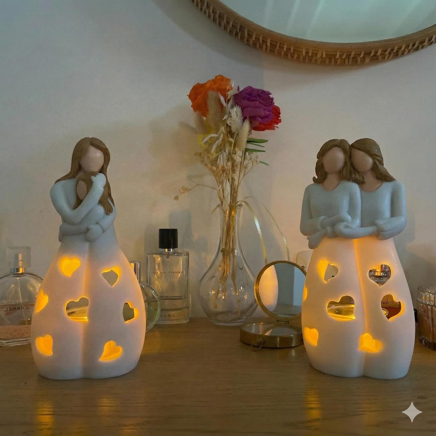 Sisters for Mom - Candle Holder Statue with Flickering LED Light | Unique Gift for Mother's Day & Friends