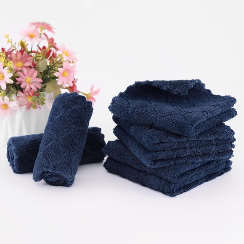 Homaxy Kitchen Dish Cloths - 12 Pack Super Soft & Absorbent Coral Velvet | 10x10 Inches, Navy Blue