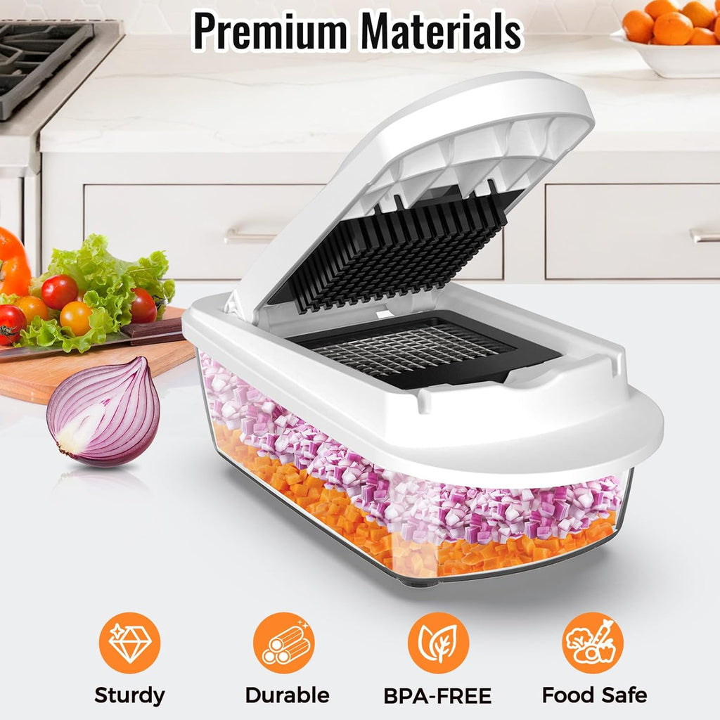 Skiennix 8-Blade Vegetable Chopper - All-in-One Mandoline Slicer with Container | White Kitchen Gadget