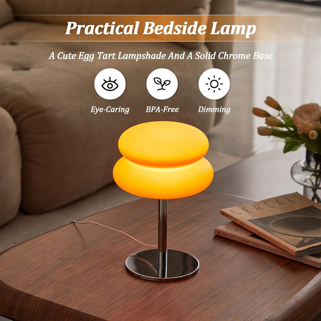 Skiennix Orange Mushroom Lamp - Dimmable Mid Century Modern Nightstand Light | Retro Egg Tart Design for Bedroom & Living Room Decor