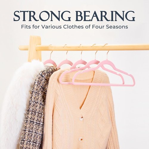 HOUSE DAY Pink Velvet Hangers - Premium Non-Slip Felt Clothes Hangers | 360° Swivel Rose Gold Hook, Space-Saving Design