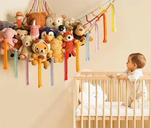 Mirolam Stuffed Animal Hammock - Cute Rainbow Unicorn Storage Net for Teen Girls & Nursery Decor | XL Size