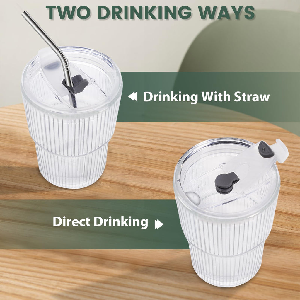 HIGIINC Iced Coffee Cups With Lids and Straws 4 Pcs, 16 OZ Unbreakable Glasses Drinking Set,Clear Plastic Cups Reusable Iced Coffee Tumbler with Lid and Straw, To Go Coffee Cups Dishwasher Safe