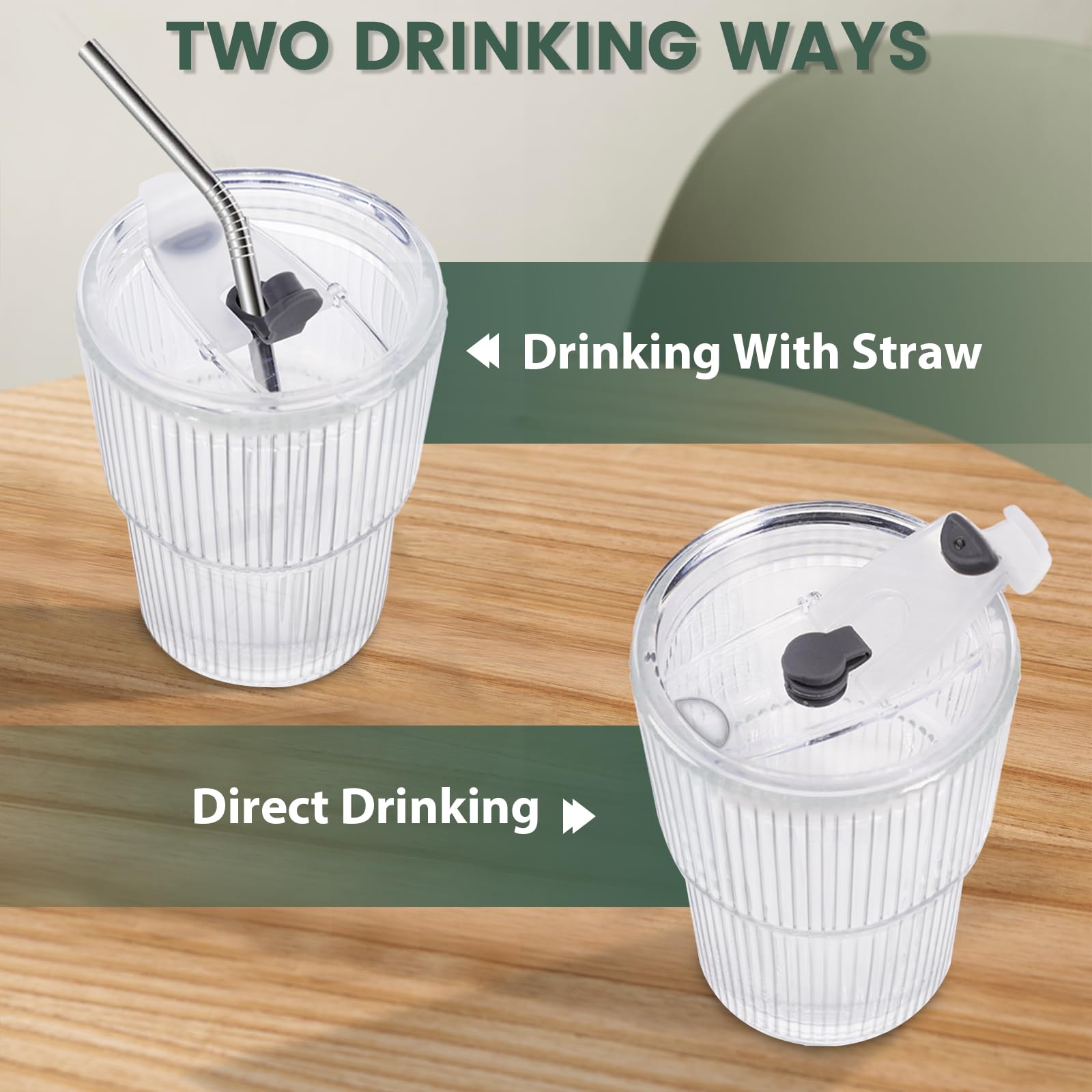HIGIINC Iced Coffee Cups With Lids and Straws 4 Pcs, 16 OZ Unbreakable Glasses Drinking Set,Clear Plastic Cups Reusable Iced Coffee Tumbler with Lid and Straw, To Go Coffee Cups Dishwasher Safe