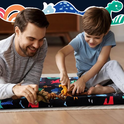 Fanfanwin 2 Pcs Dinosaurs Nap Mat Cover for Boys Sewn in Flap Design Construction Rest Microfiber Mat Cover for Preschool Daycare Kindergarten