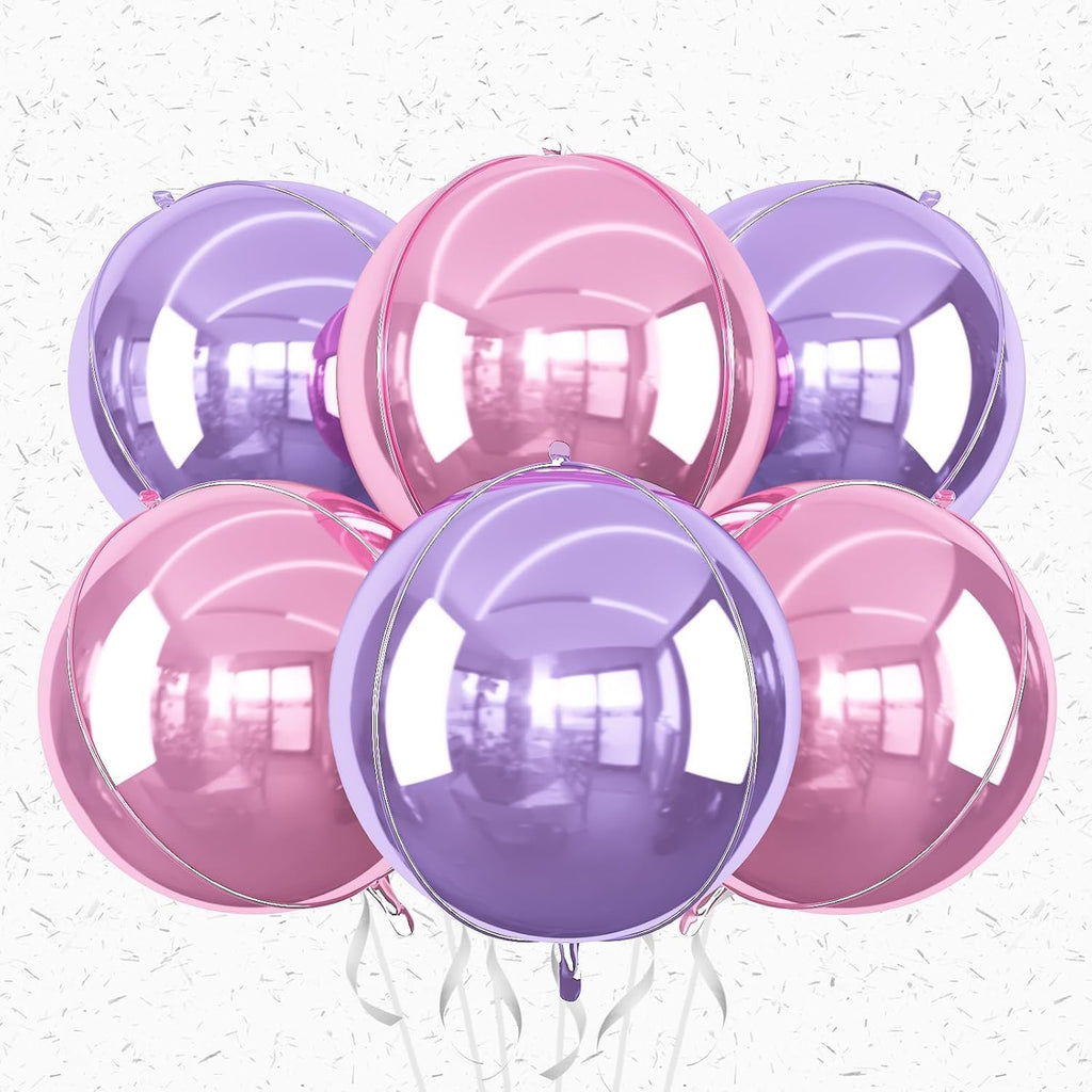 Skiennix 22-Inch Metallic Pink & Purple Round Foil Balloons - 6Pcs for Birthday & Wedding Decor