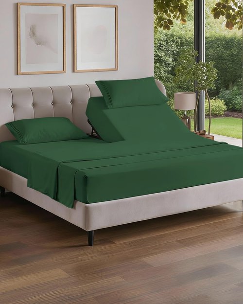 Flex Top Split Head King Sheet Set - Comfy, Breathable & Cooling Luxury Bedding - Deep Pockets - Emerald Green