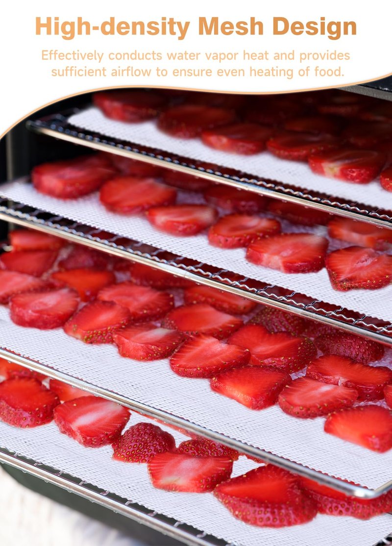 SUCISENI 6 Pack Silicone Dehydrator Sheets (14 x 21 Inch) Premium Non-Stick Silicone Mesh Mat for Fruit Food Dehydrator Reusable Dehydrated Tray Liners for Fruits Meat Vegetables Herbs