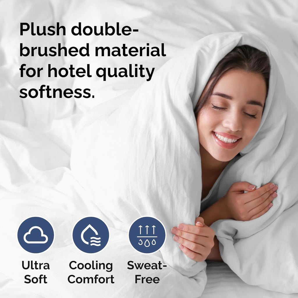 Skiennix King Duvet Cover Set - Extra Soft Hotel Luxury 104" x 90" with 2 Pillow Shams - Easy Care, Fade-Free & Cozy (White)