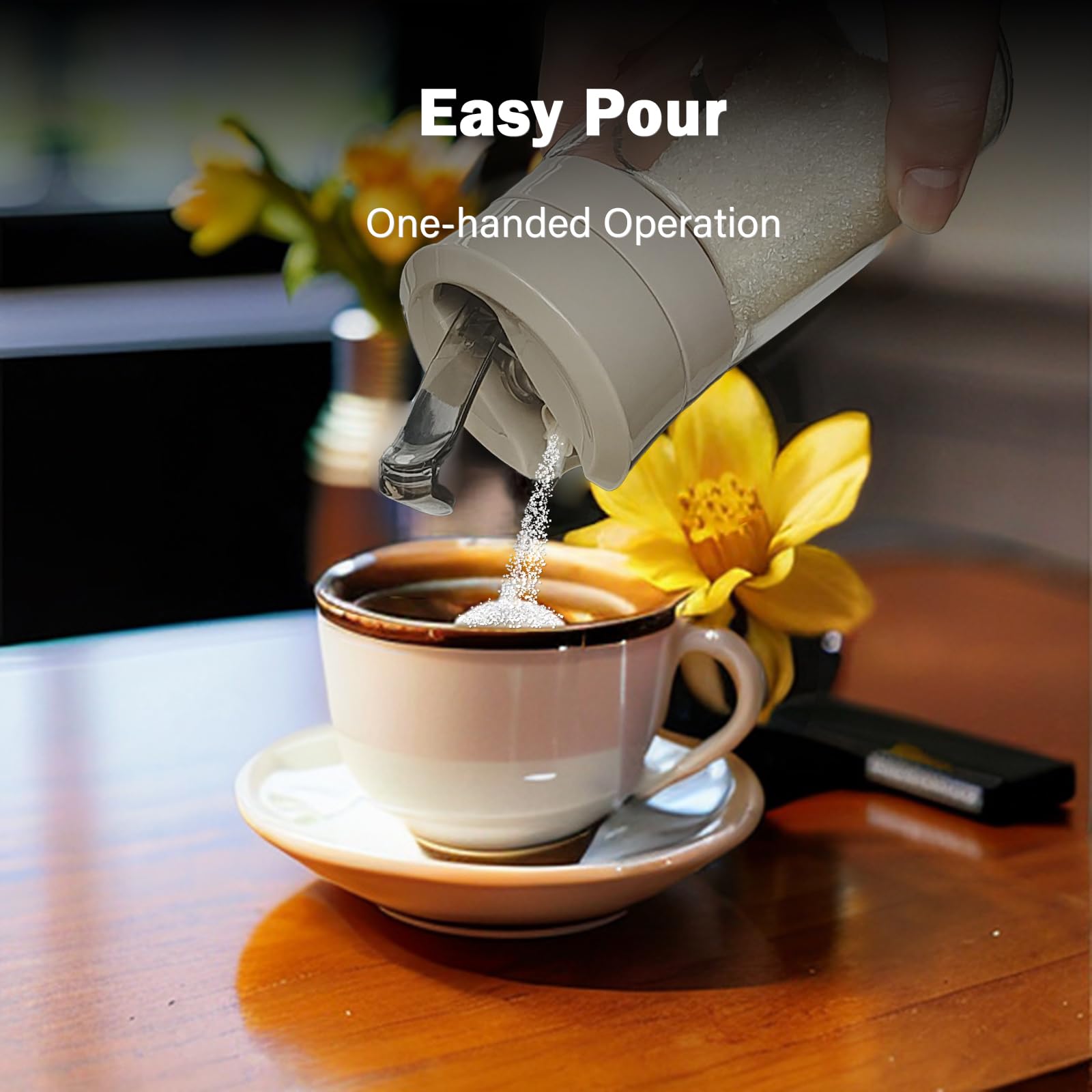 Roliabtol Sugar Dispenser and Container with Pour Spout - Leak-Proof & Clump-Free Sugar Jar for Coffee Bar, Kitchen, Restaurant - 9oz Countertop Organizer