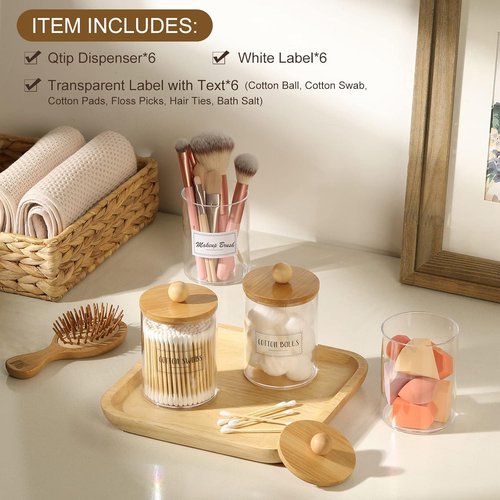 Bamboo Qtip Holders by [Brand Name] - 6-Pack Bathroom Storage for Cotton Balls, Swabs & Floss
