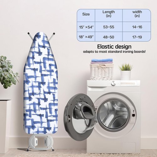 Ironing Board Cover by [Brand Name] - Stain Resistant & Durable with 4 Layers of Thick Padding - 15 x 54 Inches, Blue Brushstrokes
