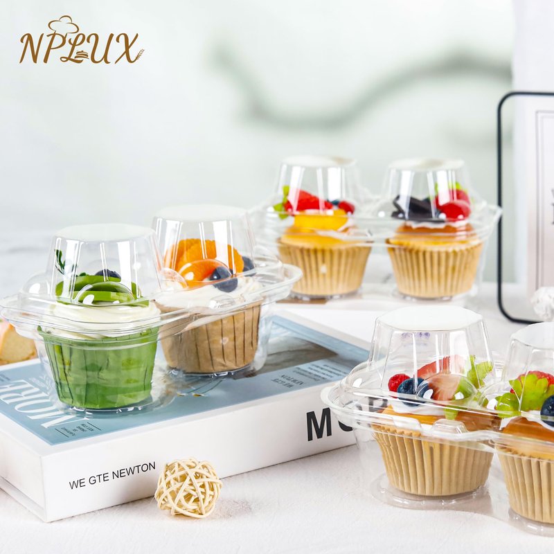 NPLUX 2 Count Cupcake Containers 75 Pack Cupcake Holder with Connected Airtight Lid Cupcake Boxes for 150 Cupcakes Muffins, BPA Free, Standard Size