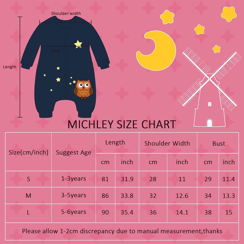 MICHLEY Baby Sleeping Bag Sack Long Sleeve with Feet Winter Swaddle Wearable Blanket for Boys Girls,Owl,3-5Years